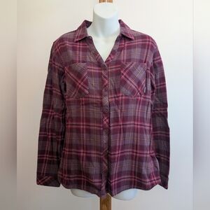 Columbia Women's Plaid Flannel Button-Up Shirt - Purple and Pink